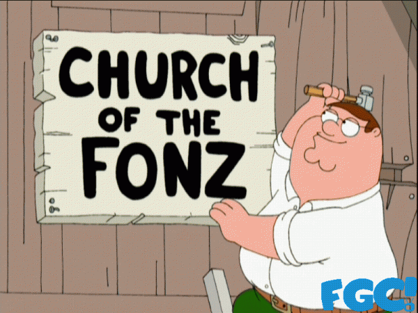 Family Guy Peter Griffin At His Church Of The Fonz,The Father The Son And The Holy Fonz