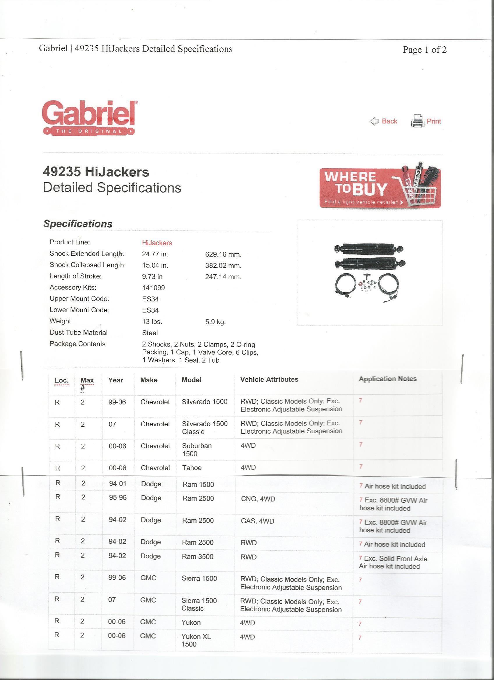 Gabriel HiJacker Truck air Shocks